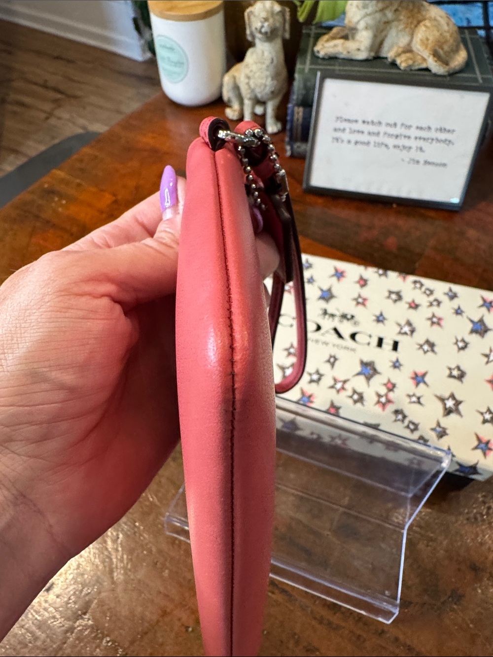 Coach Pink Leather Wristlet with Rainbow Patch - Picture 5 of 10